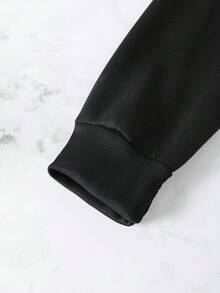 SHEIN EZwear Astronaut Print Drawstring Thermal Lined Hoodie - Black - View 5