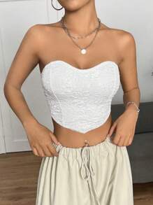 SHEIN EZwear Solid Crop Tube Top - White - View 3