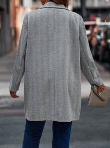 Calvaya Plus Lapel Neck Double Button Overcoat - Grey - View 2