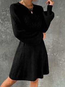 Chiquease Xoắn Dan Tay áo lồng đèn Đầm Áo len - màu đen - Xem 3