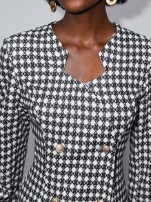 BizChic Houndstooth Print Notched Neckline Double Breasted Dress