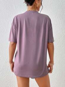 INAWLY Camiseta de hombros caídos unicolor - Púrpura malva - Ver 2