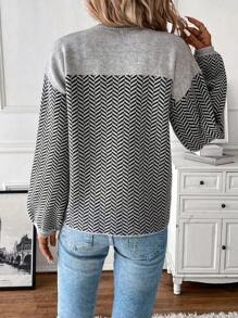 SHEIN Clasi Herringbone Pattern Drop Shoulder Printed Sweater - Multicolor - View 2