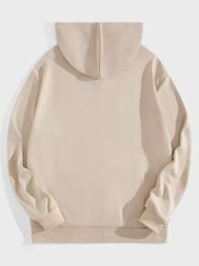 ROMWE MEN Goth Guys Letter Skeleton Graphic Zip Up Drawstring Hoodie - Apricot - View 2