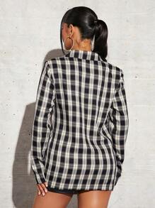 SHEIN SXY Blazer con estampado de cuadros de cuello con solapa