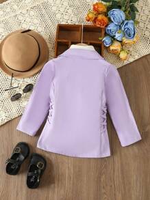 SHEIN Young Girl 1pc Lace Up Side Single Button Coat - Purple - View 2