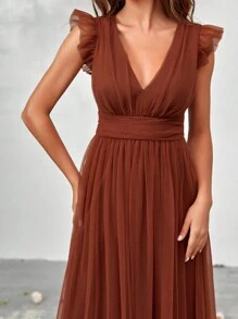 SHEIN Belle Ruffle Trim Mesh Overlay Bridesmaid Dress Elegant Formal ...