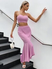 Zolique 素色吊帶上衣&魚尾短裙 - 藕粉色 - 查看 6