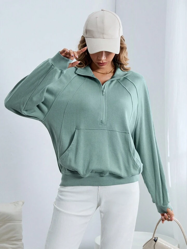 SHEIN Essnce Half Zip Raglan Sleeve Sweatshirt | SHEIN USA
