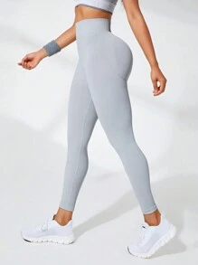 Easithlete Quần Leggings Thể thao Nữ màu trơn - Màu Xám nhạt - Xem 4