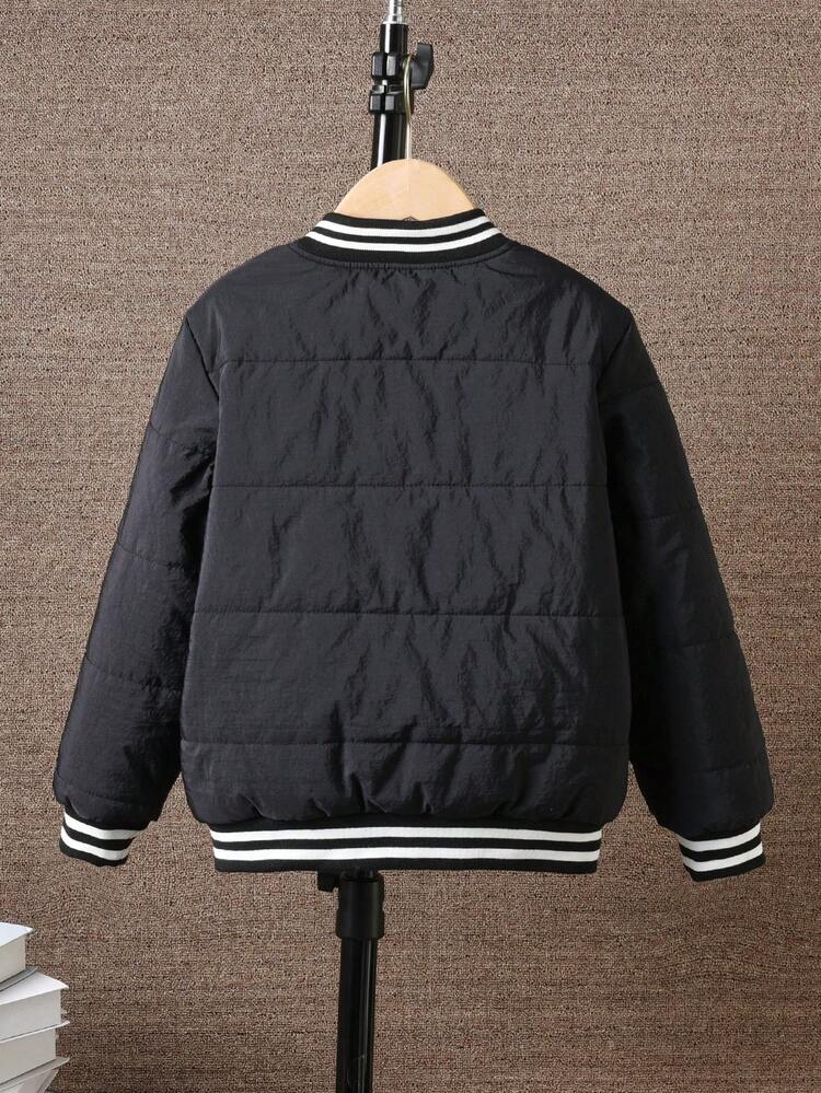 Tween Boy Letter Graphic Striped Trim Padded Coat Without Tee