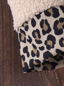 SHEIN Tween Girl Leopard Pattern Dual Pocket Hooded Teddy Coat Without Sweater - Beige - View 3