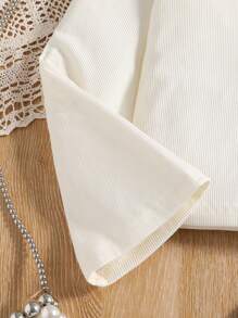 SHEIN Cô gái Tween Áo phông trơn & Xù Hoa Sen Quần - Nhiều màu - Xem 3