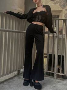 DAZY Solid Flare Leg Pants - Black - View 3