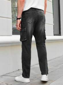 RueChic Men's Ripped Pocket Distressed Washed Denim Jeans - Black - View 2