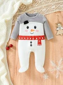 Baby Girl Snowman Print Pajama Footed Jumpsuit - Multicolor - View 1