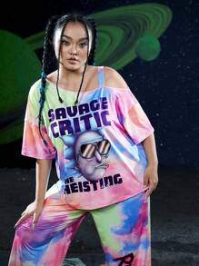 Rick and Morty X SHEIN Plus Tie Dye Figure Graphic PJ Set - Multicolor - View 6