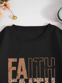 INAWLY Leopard & Letter Graphic Thermal Lined Sweatshirt - Black - View 3