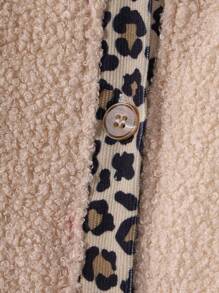 SHEIN Tween Girl Leopard Pattern Dual Pocket Hooded Teddy Coat Without Sweater - Beige - View 6