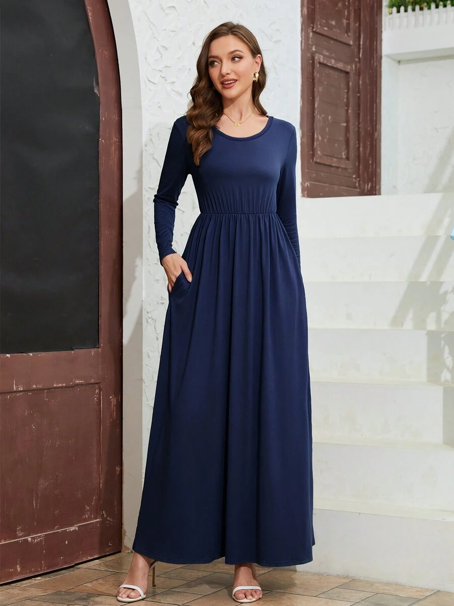 DEARCASE 素色隱藏口袋A字連衣裙