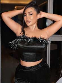 SHEIN SXY Trang trí Fuzzy Áo Tube Crop - màu đen - Xem 6