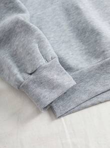 SHEIN EZwear Hơn Đồ họa Chữ cái Lót nhiệt Áo nỉ - Màu Xám nhạt - Xem 6