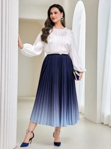 Modelyn Plus Solid Lantern Sleeve Satin Top