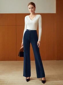 MOTF PREMIUM FLARED SUIT PANTS - Navy Blue - View 7