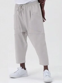 Manfinity Homme Men Slant Pocket Drawstring Waist Harem Pants - Apricot - View 3