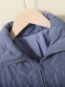 SHEIN Tween Girl 1pc Zip Up Drop Shoulder Quilted Jacket - Grey - View 3