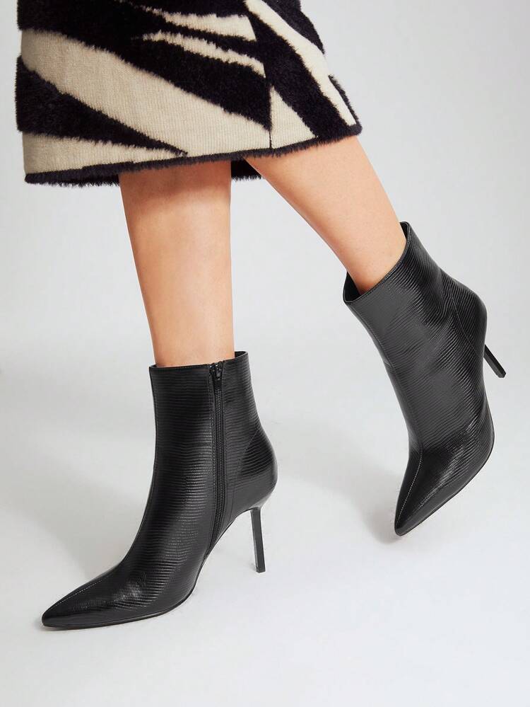 REPTILE PRINT HEELED ANKLE BOOTS