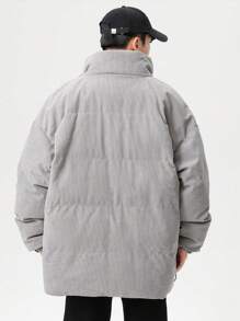 Claim Dot Men's Oversized Padded Coat With Letter Patch And Slant Pockets - Grey - View 2