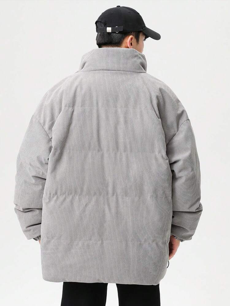 Men's Oversized Padded Coat With Letter Patch And Slant Pockets