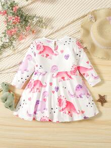 Baby Girl Dinosaur Print Dress - Multicolor - View 2