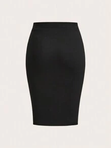 SHEIN Unity Solid Elastic Waist Skirt - Black - View 2