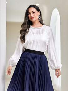 Modelyn Plus Solid Lantern Sleeve Satin Top