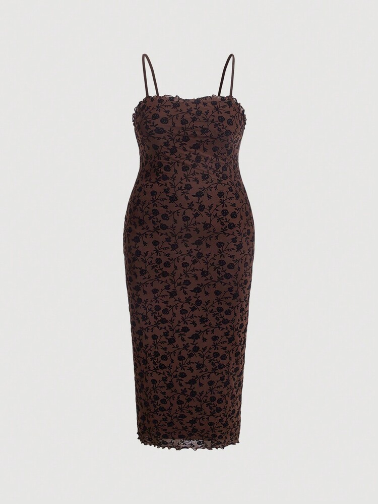 SHEIN MOD Plus Ditsy Floral Print Lettuce Trim Cami Dress - Multicolor - View 1