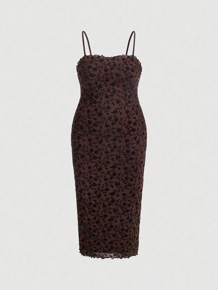 SHEIN MOD Plus Ditsy Floral Print Lettuce Trim Cami Dress - Multicolor - View 1