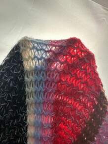 SHEIN LUNE Color Block Pompom Patched Trumpet Sleeve Knit Pullover Fall Winter Sweater - Multicolor - View 7