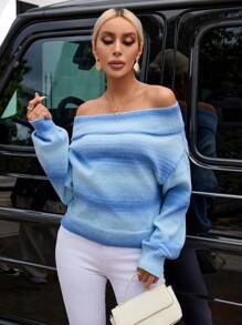 SHEIN Privé 漸變色露肩落肩毛衣 - 彩色 - 查看 6