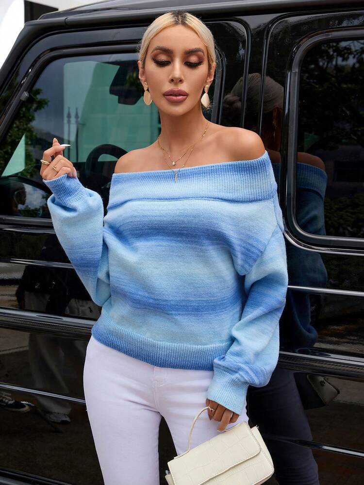 Ombre Off Shoulder Drop Shoulder Sweater