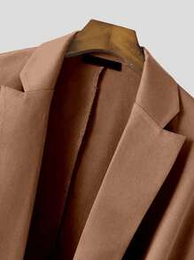 男士素色口袋貼布垂墜不對稱下擺披肩 - 卡其色 - 查看 6