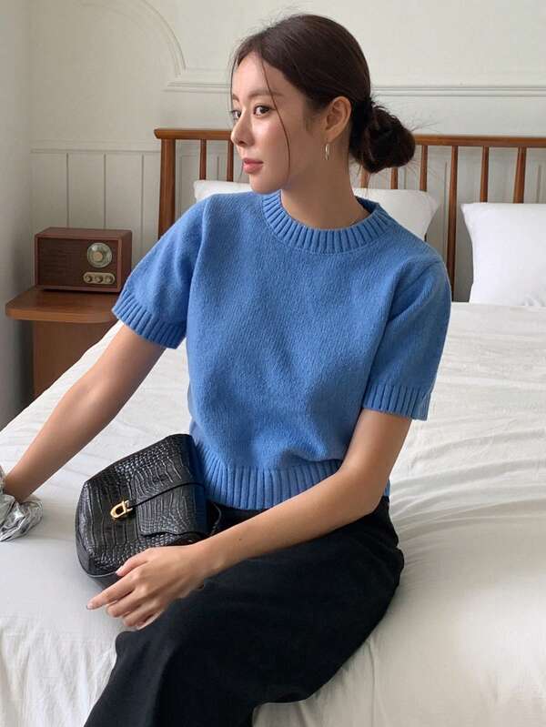 DAZY Blusa de punto de cuello redondo, ropa de otoño