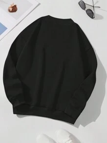 SHEIN Essnce 塔楼字母图案保暖内衬卫衣，适合毕业季、返校季、教师节等场合，女士款，秋季返校套头卫衣 - 黑色 - 查看 2