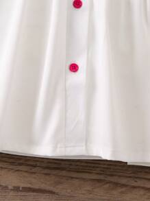 SHEIN Young Girl Figure Graphic Button Front Shirt Dress - White - View 3