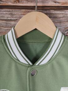 男大童字母圖案雙色學院風夾克 - 橄欖綠 - 查看 4