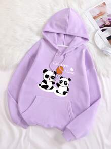 INAWLY Quần áo thể thao nữ Túi Dây kéo Slogan Hoạt hình Giải trí - Màu Lilac Tím - Xem 1