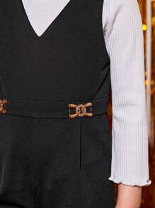 SHEIN Young Girl Solid Overall Jumpsuit Without Tee - Black - View 5