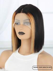 直筒波波頭13X4X1 T型前蕾絲假髮短人類假髮雙色短直筒假髮頂級品質頭髮替代品假髮適合女士漸層顏色 - SNATURAL/27 - 查看 3