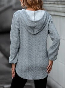 SHEIN LUNE Half Button Drawstring Hoodie Graduation,Back To School Outfits,Graduation,Teacher Outfits For Women,Back To School Pullover Fall Outfit